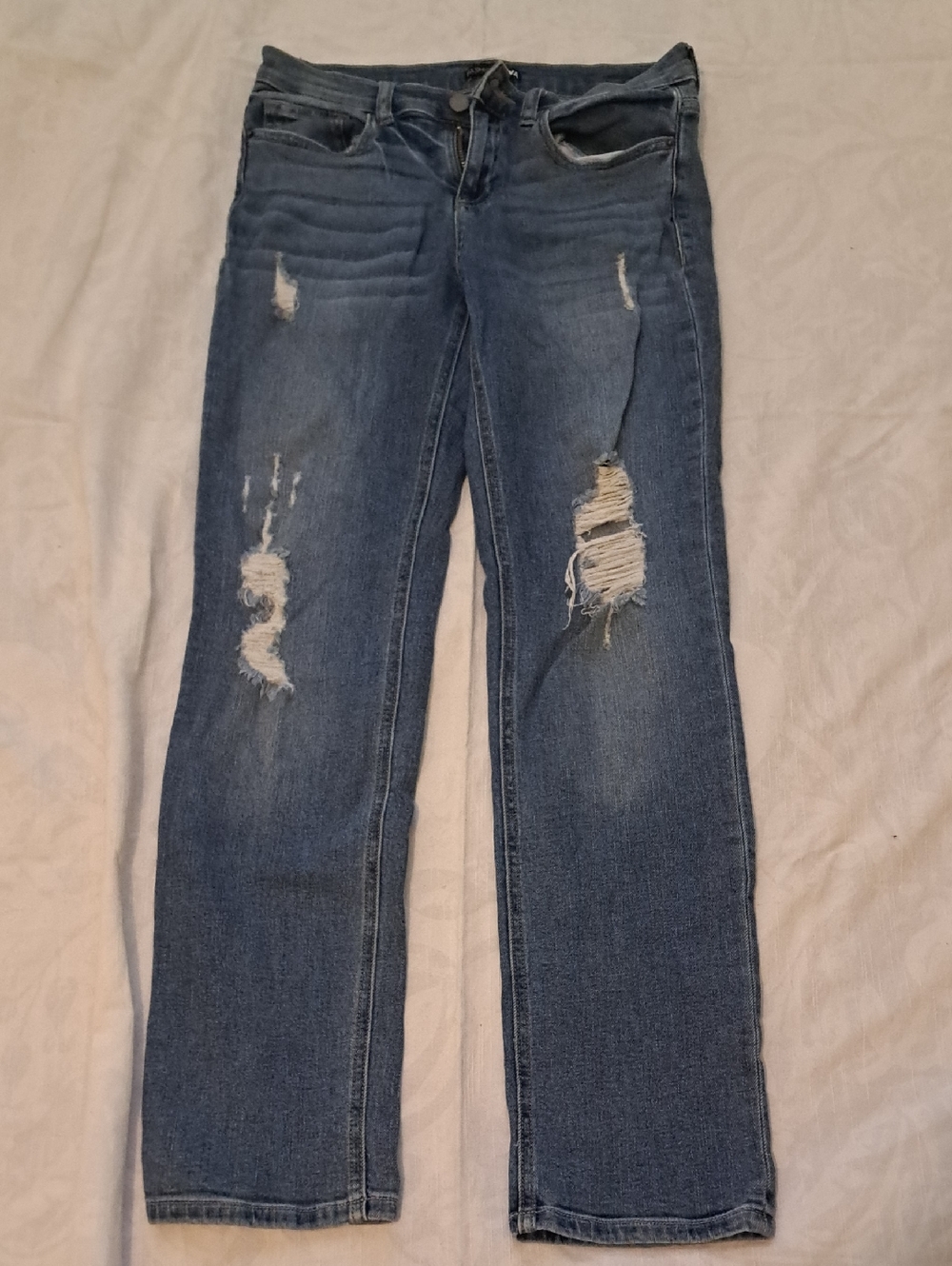 Fashion Nova Distressed Blue Straight-Leg Jeans
